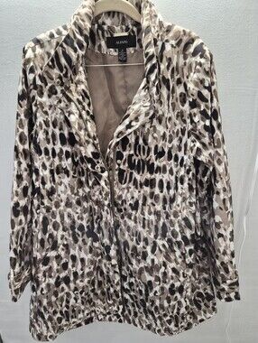Alfani Beige and Black Leopard-Print Tunic Jacket/Rain Coat